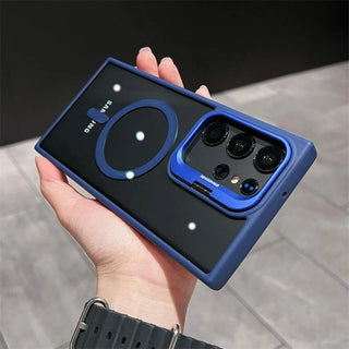 MagSafe-Style Hidden Holder Clear Samsung Galaxy Case, Shockproof Magnetic Bumper Cover with Kickstand