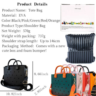 Compact EVA Shoulder Bag – Waterproof Tote & Handbag with Charm Holes