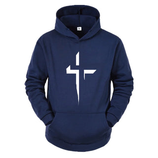 Faith Cross Print Hoodie – Men’s Autumn/Winter Streetwear Pullover