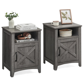 VASAGLE Farmhouse Nightstand with Barn Door – Set of 2
