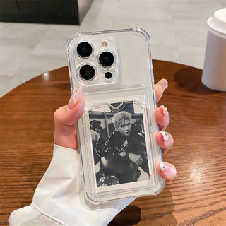 Transparent Card Slot iPhone Case, Clear Shockproof Soft TPU Wallet Cover with Photo Pocket Holder for iPhone 16 15 14 13 12 11 Pro Max Mini X XR 8 7 Plus SE