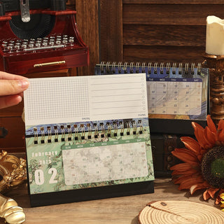 2025 Vintage Painting Coil Desk Calendar With Memo Notes