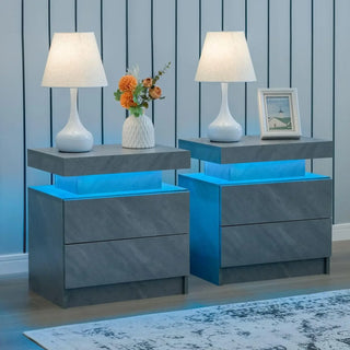 ANGDUO LED Nightstand with 2 Drawers, Set of 2