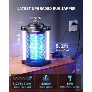 Minimoon 4200V Electric Fly Traps Outdoor Mosquito Zapper with Dual LED Light 15W IPX4 Insect Killer Lamp Self-Contained Unit