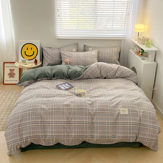 Nordic Plaid Washed Cotton Bedding Set