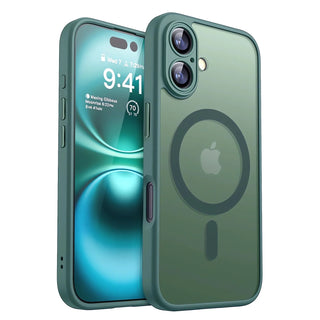 Magnetic Luxury Armor Shockproof iPhone Case, Matte Translucent MagSafe-Style Bumper Cover with Lens