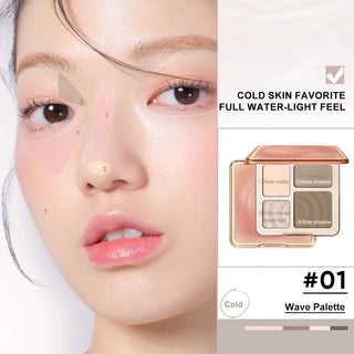 Judydoll4-Color Highlighter & Contour Palette, Matte & Shimmer Powder Face Palette for Nose Contour, Jawline Sculpting, Brightening, and Natural Everyday Makeup