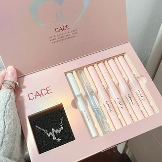 CACE Pink Party Lip Makeup Gift Set- 6-Piece Lip Kit with Silver Necklace