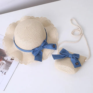 Kids/Young Women's 2-Piece Summer Straw Hat & Crossbody Set
