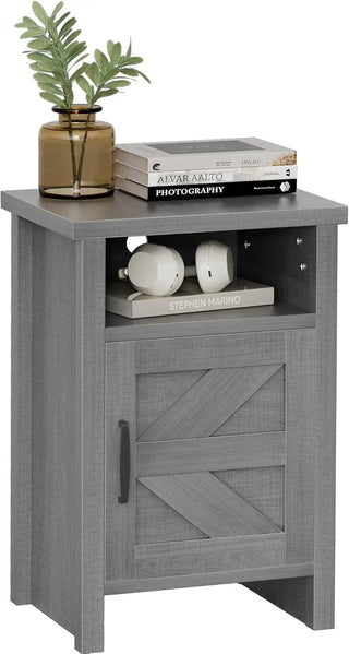 Nightstand Set of 2 with Storage Shelf & Barn Door – Modern Farmhouse Bedside Tables