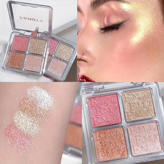 4-Color Shimmer Highlighter Palette, Baked Powder Illuminator Makeup Compact with Natural Glow Finish, Long-Lasting Brightening Face Highlighter for All Skin Tones
