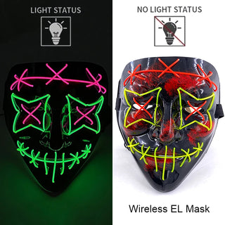 Wireless Neon LED Purge Mask – Glow-in-the-Dark Cosplay Horror Mask