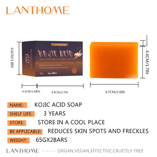 2x65g Lanthome Kojic Acid Dark Spot Freckle Remover Soap Bars w/ Retinol