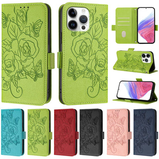 Floral Leather Wallet Case for iPhone – Flip Cover with Card Slots, Stand & Magnetic Closure