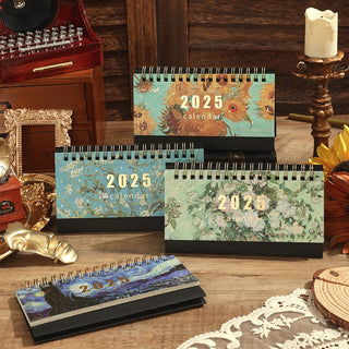 2025 Vintage Painting Coil Desk Calendar With Memo Notes