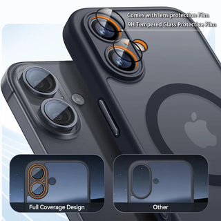 Magnetic Luxury Armor Shockproof iPhone Case, Matte Translucent MagSafe-Style Bumper Cover with Lens