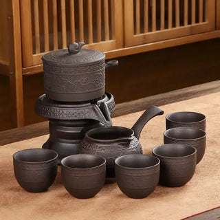 The Kung Fu Teapot Collection 8-Piece Semi-Automatic Chinese Ceramic Purple Clay Tea Set