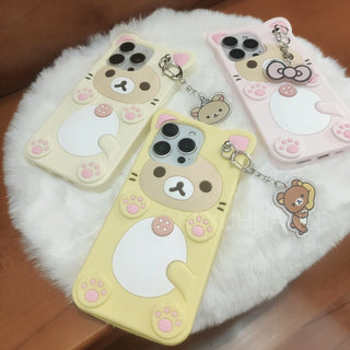 Cute Cartoon 3D Bear iPhone Case, Soft Silicone Anti-Scratch Non-Slip Cover for iPhone 17 16 15 14 13 12 11 Pro X XS Max XR 6 7 8 Plus SE