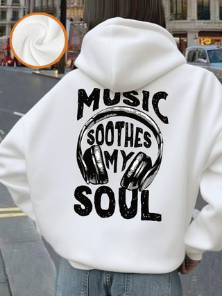 Music Soothes My Soul Women’s Hoodie – Cozy Winter Fleece Pullover with Pocket