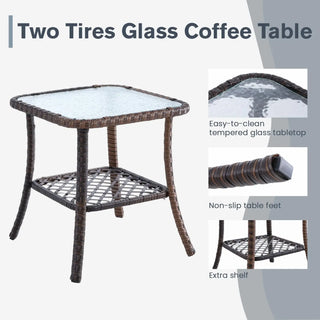 3-Piece Patio Bistro Set with Swivel Rocker Chairs – Outdoor Wicker Furniture Set with Cushions & Glass Side Table for Garden, Backyard & Balcony