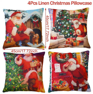 4pcs Christmas Cushion Covers – Merry Christmas Linen Pillowcases
