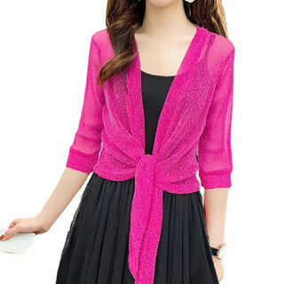 Women's Sheer Glitter Lace-up Cardigan