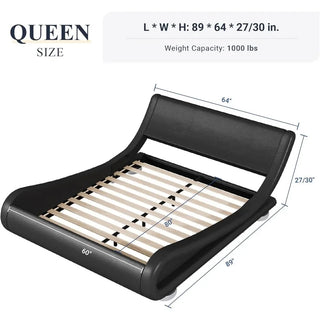 Modern Queen Sleigh Bed Frame with Adjustable Upholstered Headboard