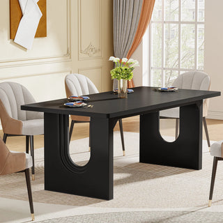 Modern Dining Table for 6–8 People – 71" Large Rectangle Kitchen Table with Wood Pedestal Base
