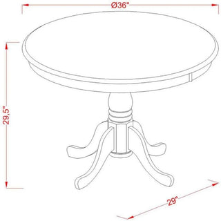 ANNO 5 Piece Round Dining Room Table with Pedestal and 4 Wood Seat Chairs