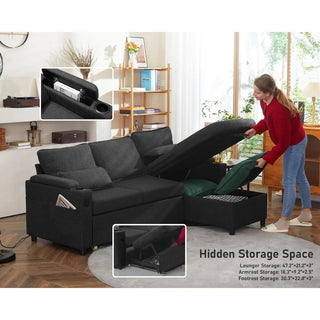 Sofa Bed Sleeper Pull Out 2 in 1 Sectional Sleeper Sofa with Storage, USB Station