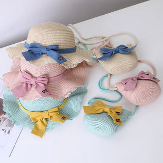 Kids/Young Women's 2-Piece Summer Straw Hat & Crossbody Set