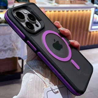 Bicolor Matte Frosted Magnetic iPhone Case – Translucent Shockproof Hard Cover with Independent Buttons