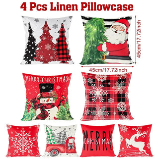 4pcs Christmas Cushion Covers – Merry Christmas Linen Pillowcases