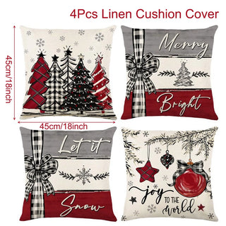 4pcs Christmas Cushion Covers – Merry Christmas Linen Pillowcases