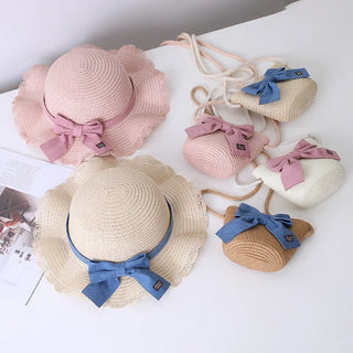 Kids/Young Women's 2-Piece Summer Straw Hat & Crossbody Set