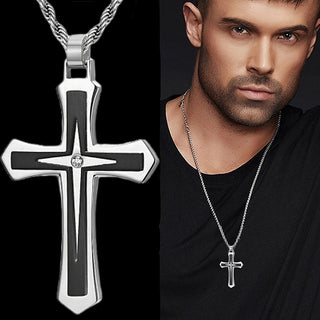 Two Color Stainless Steel and Zinc Alloy Cross Necklace