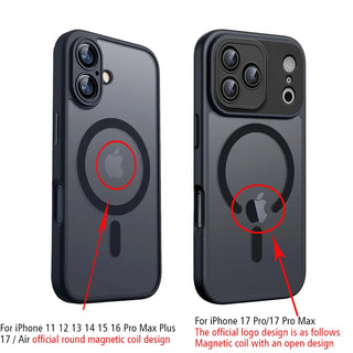 Magnetic Luxury Armor Shockproof iPhone Case, Matte Translucent MagSafe-Style Bumper Cover with Lens