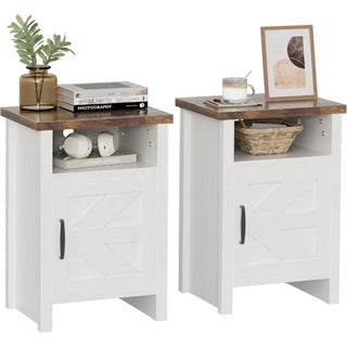 Nightstand Set of 2 with Storage Shelf & Barn Door – Modern Farmhouse Bedside Tables