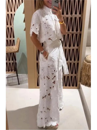 Lapel Single-Breasted Shirt Top + Wide-Leg Pants 2-Piece Set