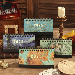 2025 Vintage Painting Coil Desk Calendar With Memo Notes