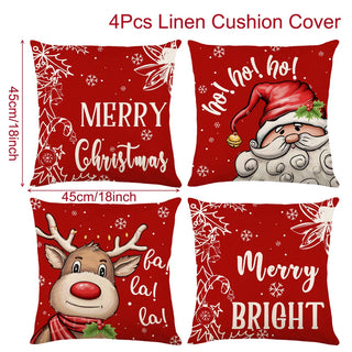 4pcs Christmas Cushion Covers – Merry Christmas Linen Pillowcases