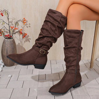 Autumn & Winter Suede Slouchy Boots for Women – Knee-High Low Wedge Heel