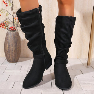 Autumn & Winter Suede Slouchy Boots for Women – Knee-High Low Wedge Heel