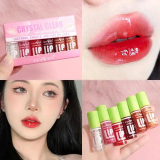 6-Piece Glass Mirror Lip Gloss Set, Hydrating Lightweight Lip Oil Gloss with Sheer Tint, Glossy Shimmer Finish, Peach Cherry Pink Shades