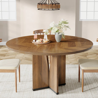 39" Round diner Table for 4 – Rustic Wooden Meeting Table with Sturdy Base