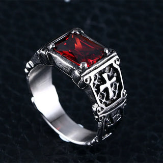 Red Zircon Zinc Cross Ring