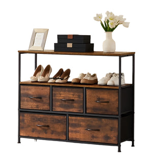 JHK Shoe Cabinet Dresser With 5 Fabric Drawers