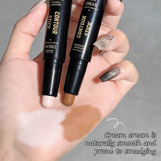 Double-Ended Highlight & Contour Stick, Cream Bronzer and Highlighter Makeup Stick for Nose Shadow, Face Sculpting, Brightening, and Definition