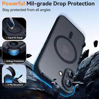 Magnetic Luxury Armor Shockproof iPhone Case, Matte Translucent MagSafe-Style Bumper Cover with Lens