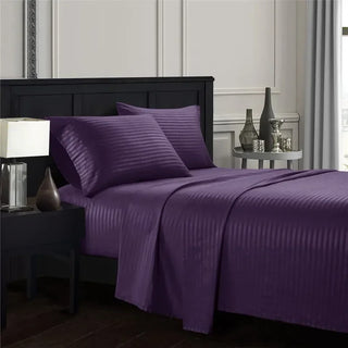 Embossed Brushed Stripe 4-Piece Bed Set with Flat Sheet, Fitted Sheet & Pillowcases